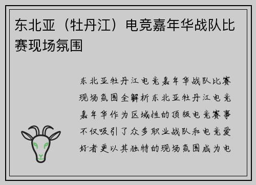 东北亚（牡丹江）电竞嘉年华战队比赛现场氛围