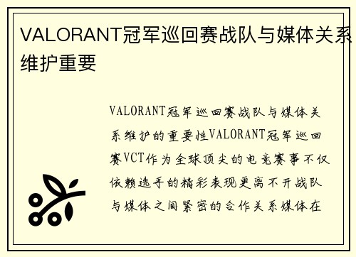VALORANT冠军巡回赛战队与媒体关系维护重要
